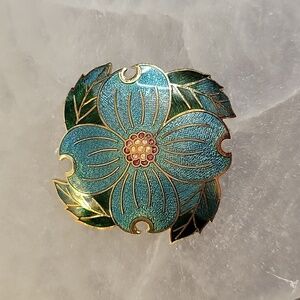 Dogwood Blossom Cloisonne Brooch Signed